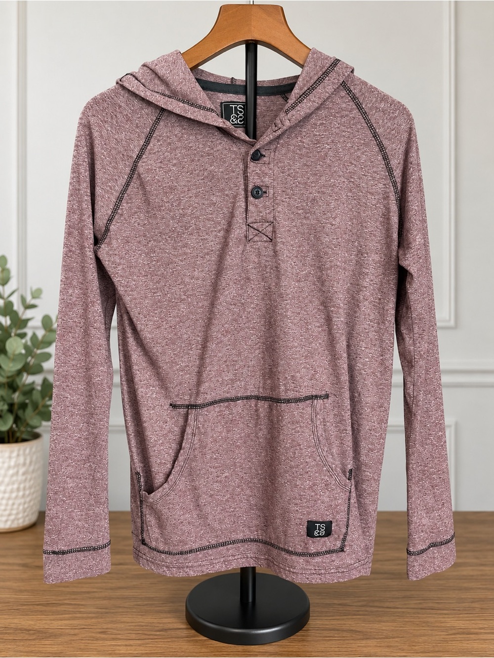 Truth Substance & Common Sense Men's Large Henley Hoodie Mauve Heather